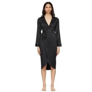 Fleur du Mal Black Washable Silk Wrap Robe